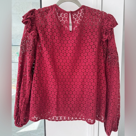 Express Red Ruffled Puff Sleeve Blouse - Picture 4 of 4